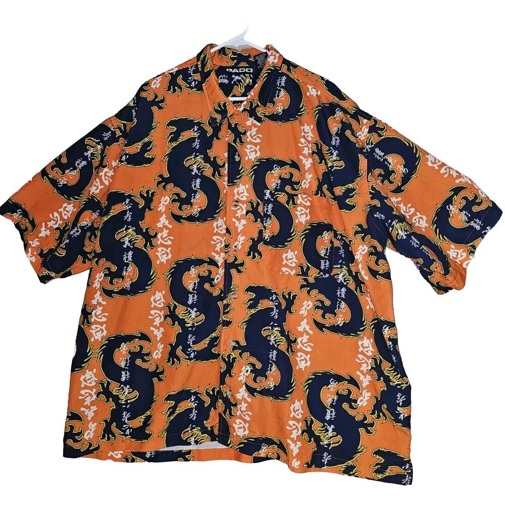 PACO Jeans Dragon Design Button Down Shirt Men's Size 3XLT Casual Y2K